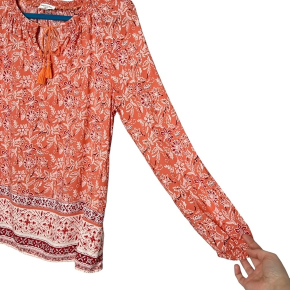 BeachLunchLounge Louisa Peach Boho Floral Tassel Tie Neck Blouse - Picture 8 of 12